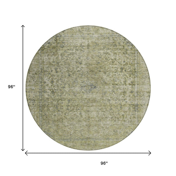 HomeRoots 5' Sage and Beige Abstract Area Rug – Stylish, Washable, Indoor/Outdoor, Durable for High Traffic Areas 8' Round 616024