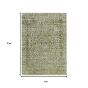 HomeRoots 5' Sage and Beige Abstract Area Rug – Stylish, Washable, Indoor/Outdoor, Durable for High Traffic Areas 8' X 10' 616025