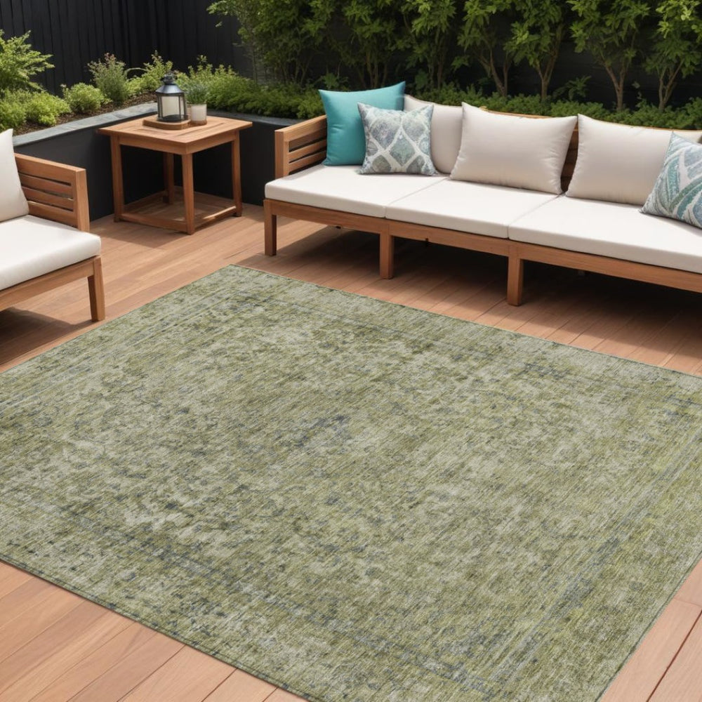 HomeRoots 5' Sage and Beige Abstract Area Rug – Stylish, Washable, Indoor/Outdoor, Durable for High Traffic Areas 8' X 10' 616025