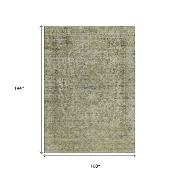 HomeRoots 5' Sage and Beige Abstract Area Rug – Stylish, Washable, Indoor/Outdoor, Durable for High Traffic Areas 9' X 12' 616026