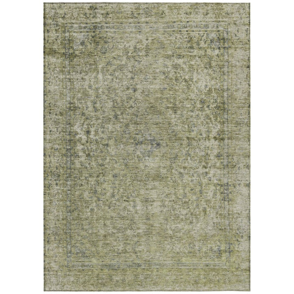 HomeRoots 5' Sage and Beige Abstract Area Rug – Stylish, Washable, Indoor/Outdoor, Durable for High Traffic Areas 10' X 14' 616027