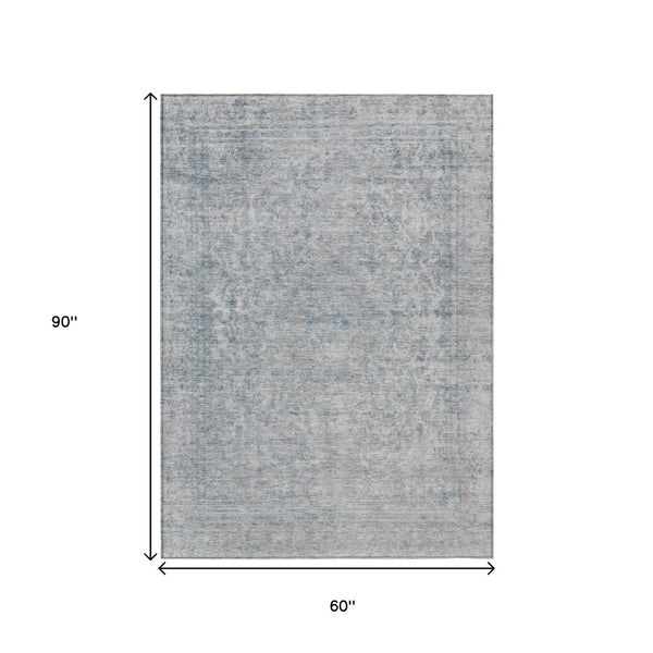 HomeRoots 5' Contemporary Silver and Beige Abstract Area Rug for Indoor Outdoor High-Traffic Spaces, Washable 5' X 8' 616029