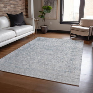 HomeRoots 5' Contemporary Silver and Beige Abstract Area Rug for Indoor Outdoor High-Traffic Spaces, Washable 5' X 8' 616029
