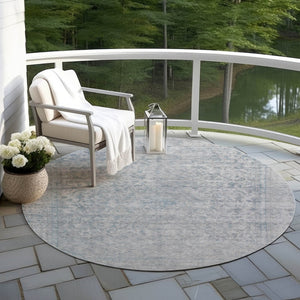HomeRoots 5' Contemporary Silver and Beige Abstract Area Rug for Indoor Outdoor High-Traffic Spaces, Washable 8' Round 616030