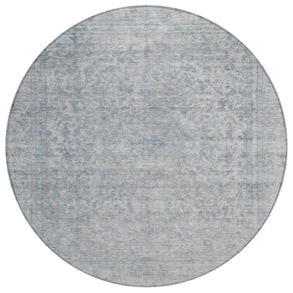 HomeRoots 5' Contemporary Silver and Beige Abstract Area Rug for Indoor Outdoor High-Traffic Spaces, Washable 8' Round 616030