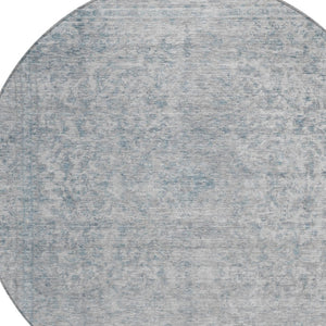 HomeRoots 5' Contemporary Silver and Beige Abstract Area Rug for Indoor Outdoor High-Traffic Spaces, Washable 8' Round 616030