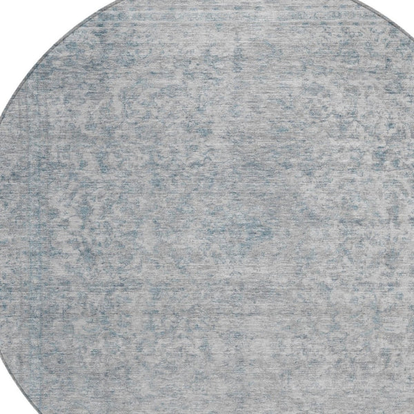 HomeRoots 5' Contemporary Silver and Beige Abstract Area Rug for Indoor Outdoor High-Traffic Spaces, Washable 8' Round 616030