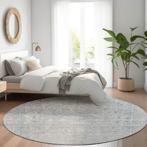 HomeRoots 5' Contemporary Silver and Beige Abstract Area Rug for Indoor Outdoor High-Traffic Spaces, Washable 8' Round 616030