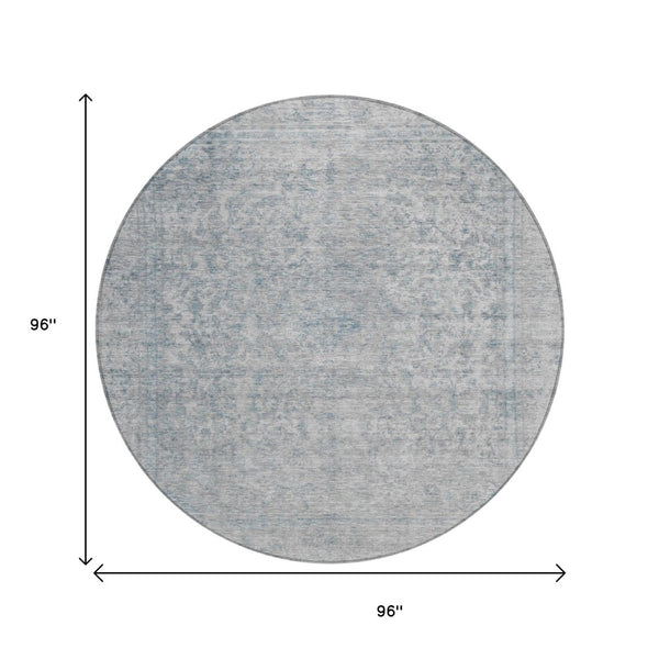 HomeRoots 5' Contemporary Silver and Beige Abstract Area Rug for Indoor Outdoor High-Traffic Spaces, Washable 8' Round 616030