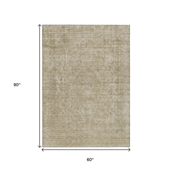 HomeRoots 5' Indoor Outdoor Area Rug - Durable Tan and Beige Abstract Design for Versatile Living Spaces 5' X 8' 616035