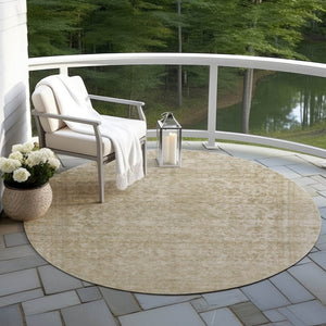 HomeRoots 5' Indoor Outdoor Area Rug - Durable Tan and Beige Abstract Design for Versatile Living Spaces 8' Round 616036