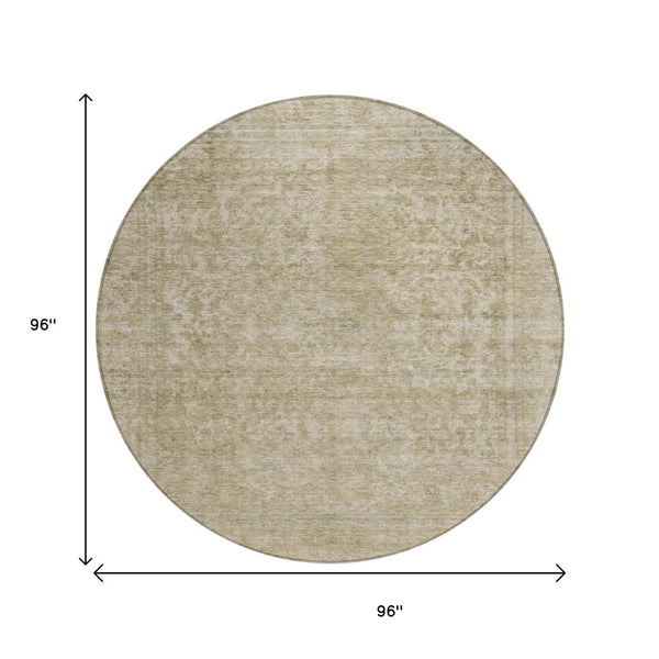 HomeRoots 5' Indoor Outdoor Area Rug - Durable Tan and Beige Abstract Design for Versatile Living Spaces 8' Round 616036
