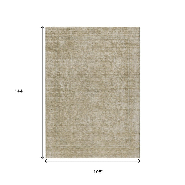 HomeRoots 9' X 12' Tan And Beige Abstract Washable Area Rug - Stylish, Durable, Indoor/Outdoor, Easy-Care Design 616038