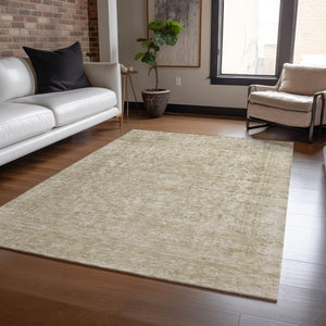 HomeRoots 9' X 12' Tan And Beige Abstract Washable Area Rug - Stylish, Durable, Indoor/Outdoor, Easy-Care Design 616038