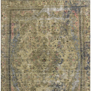 HomeRoots 5' Artichoke Green and Denim Blue Medallion Area Rug – Stylish, Durable, Washable Indoor/Outdoor Design 5' X 8' 616041