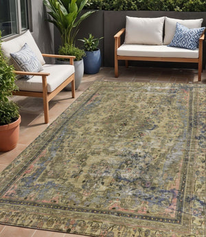 HomeRoots 5' Artichoke Green and Denim Blue Medallion Area Rug – Stylish, Durable, Washable Indoor/Outdoor Design 5' X 8' 616041