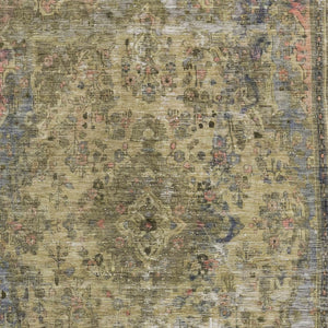 HomeRoots 5' Artichoke Green and Denim Blue Medallion Area Rug – Stylish, Durable, Washable Indoor/Outdoor Design 5' X 8' 616041
