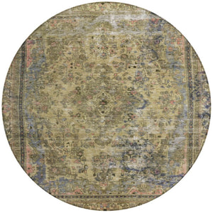 HomeRoots 5' Artichoke Green and Denim Blue Medallion Area Rug – Stylish, Durable, Washable Indoor/Outdoor Design 8' Round 616042
