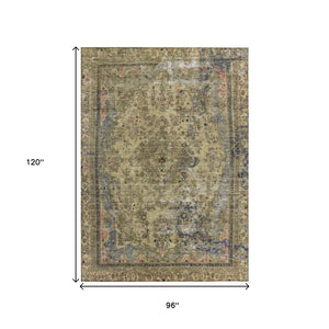 HomeRoots 5' Artichoke Green and Denim Blue Medallion Area Rug – Stylish, Durable, Washable Indoor/Outdoor Design 8' X 10' 616043