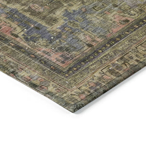 HomeRoots 5' Artichoke Green and Denim Blue Medallion Area Rug – Stylish, Durable, Washable Indoor/Outdoor Design 8' X 10' 616043