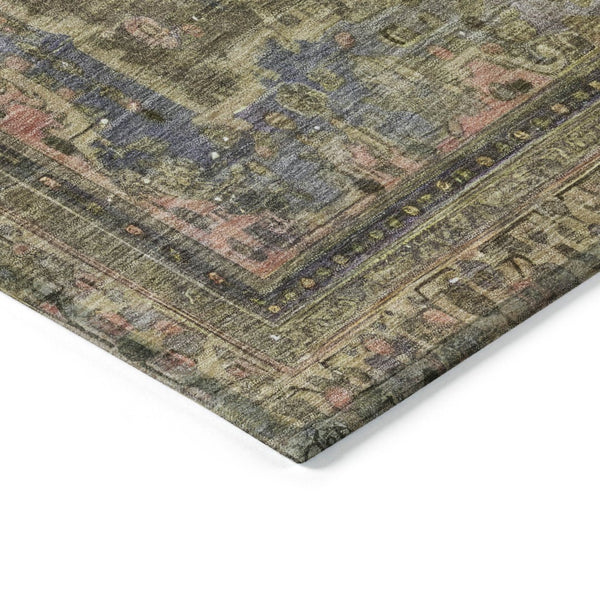 HomeRoots 5' Artichoke Green and Denim Blue Medallion Area Rug – Stylish, Durable, Washable Indoor/Outdoor Design 8' X 10' 616043