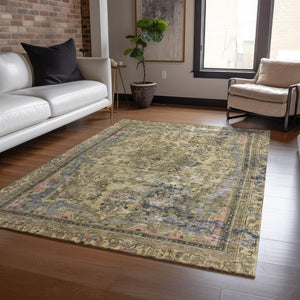 HomeRoots 5' Artichoke Green and Denim Blue Medallion Area Rug – Stylish, Durable, Washable Indoor/Outdoor Design 8' X 10' 616043