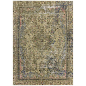 HomeRoots 5' Artichoke Green and Denim Blue Medallion Area Rug – Stylish, Durable, Washable Indoor/Outdoor Design 9' X 12' 616044