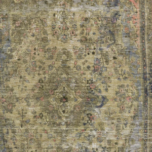 HomeRoots 5' Artichoke Green and Denim Blue Medallion Area Rug – Stylish, Durable, Washable Indoor/Outdoor Design 9' X 12' 616044