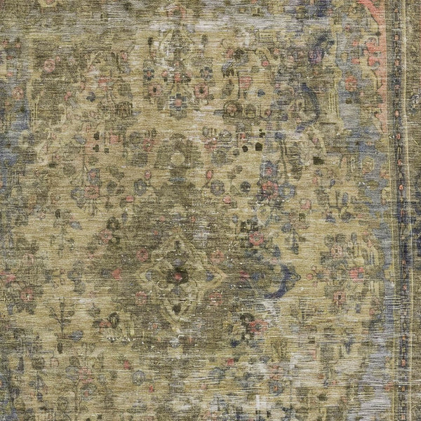 HomeRoots 5' Artichoke Green and Denim Blue Medallion Area Rug – Stylish, Durable, Washable Indoor/Outdoor Design 9' X 12' 616044