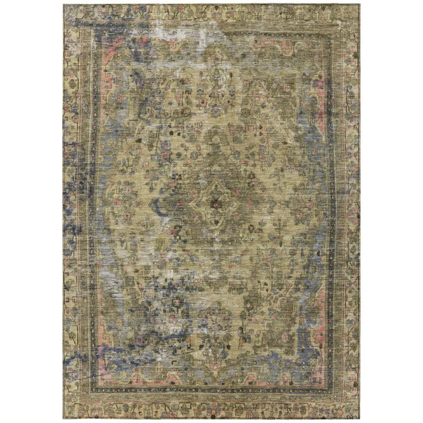 HomeRoots 5' Artichoke Green and Denim Blue Medallion Area Rug – Stylish, Durable, Washable Indoor/Outdoor Design 10' X 14' 616045
