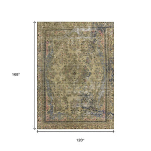 HomeRoots 5' Artichoke Green and Denim Blue Medallion Area Rug – Stylish, Durable, Washable Indoor/Outdoor Design 10' X 14' 616045