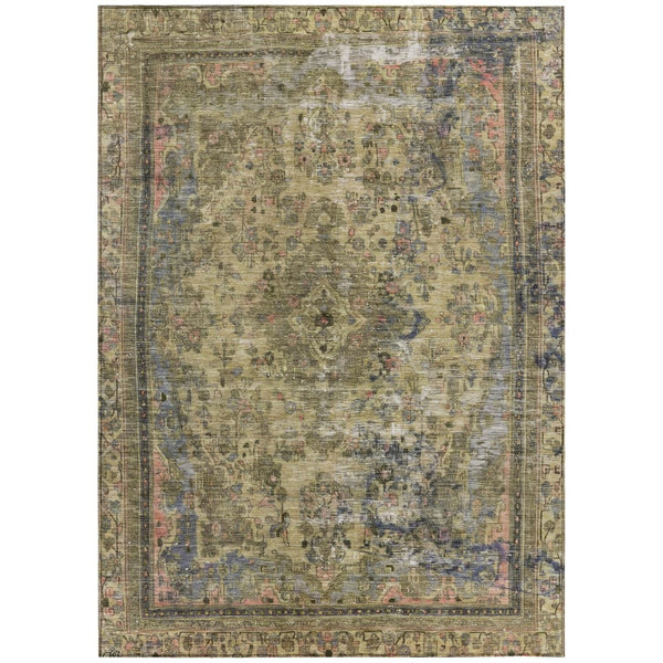 HomeRoots 5' Artichoke Green and Denim Blue Medallion Area Rug – Stylish, Durable, Washable Indoor/Outdoor Design 10' X 14' 616045