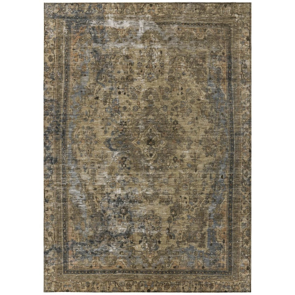 HomeRoots 5' Classic Medallion Indoor Outdoor Area Rug in Brown & Denim Blue - Washable, Durable, Versatile 5' X 8' 616047