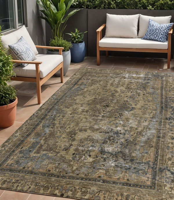 HomeRoots 5' Classic Medallion Indoor Outdoor Area Rug in Brown & Denim Blue - Washable, Durable, Versatile 5' X 8' 616047