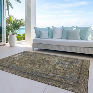 HomeRoots 5' Classic Medallion Indoor Outdoor Area Rug in Brown & Denim Blue - Washable, Durable, Versatile 5' X 8' 616047