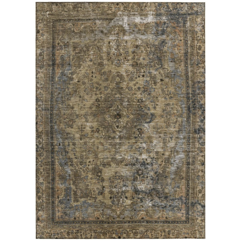 HomeRoots 5' Classic Medallion Indoor Outdoor Area Rug in Brown & Denim Blue - Washable, Durable, Versatile 5' X 8' 616047