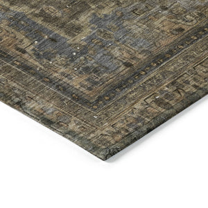 HomeRoots 5' Classic Medallion Indoor Outdoor Area Rug in Brown & Denim Blue - Washable, Durable, Versatile 5' X 8' 616047