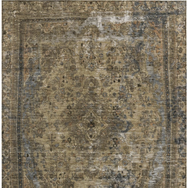 HomeRoots 5' Classic Medallion Indoor Outdoor Area Rug in Brown & Denim Blue - Washable, Durable, Versatile 5' X 8' 616047