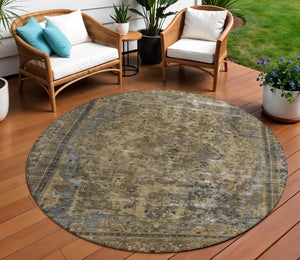 HomeRoots 5' Classic Medallion Indoor Outdoor Area Rug in Brown & Denim Blue - Washable, Durable, Versatile 8' Round 616048