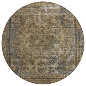 HomeRoots 5' Classic Medallion Indoor Outdoor Area Rug in Brown & Denim Blue - Washable, Durable, Versatile 8' Round 616048