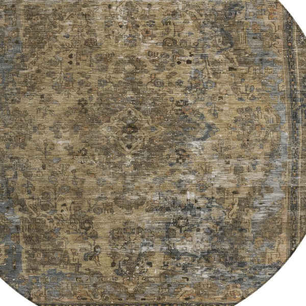 HomeRoots 5' Classic Medallion Indoor Outdoor Area Rug in Brown & Denim Blue - Washable, Durable, Versatile 8' Round 616048