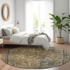 HomeRoots 5' Classic Medallion Indoor Outdoor Area Rug in Brown & Denim Blue - Washable, Durable, Versatile 8' Round 616048