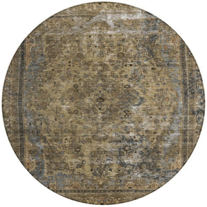 HomeRoots 5' Classic Medallion Indoor Outdoor Area Rug in Brown & Denim Blue - Washable, Durable, Versatile 8' Round 616048