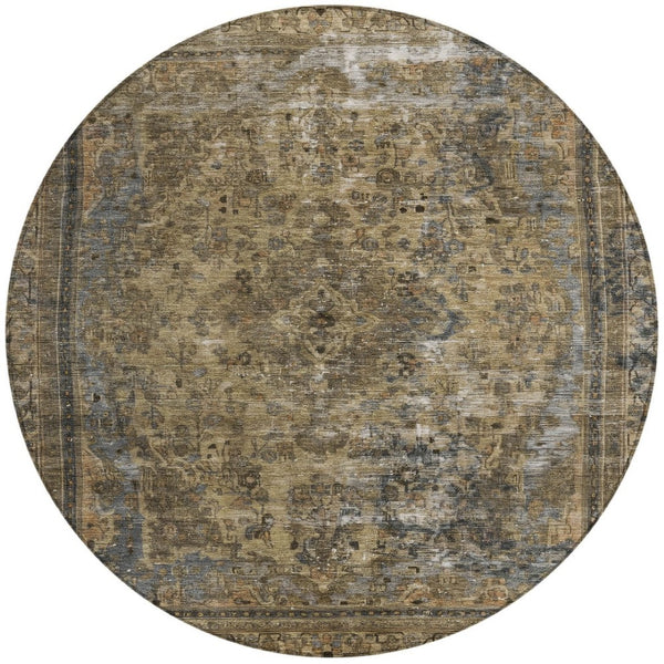 HomeRoots 5' Classic Medallion Indoor Outdoor Area Rug in Brown & Denim Blue - Washable, Durable, Versatile 8' Round 616048