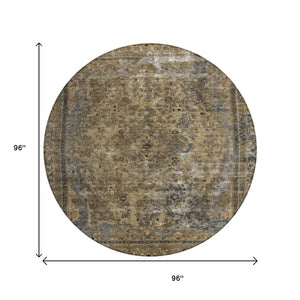 HomeRoots 5' Classic Medallion Indoor Outdoor Area Rug in Brown & Denim Blue - Washable, Durable, Versatile 8' Round 616048