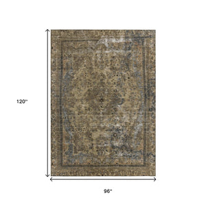 HomeRoots 5' Classic Medallion Indoor Outdoor Area Rug in Brown & Denim Blue - Washable, Durable, Versatile 8' X 10' 616049