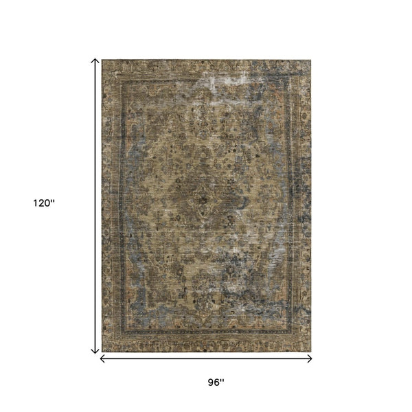 HomeRoots 5' Classic Medallion Indoor Outdoor Area Rug in Brown & Denim Blue - Washable, Durable, Versatile 8' X 10' 616049