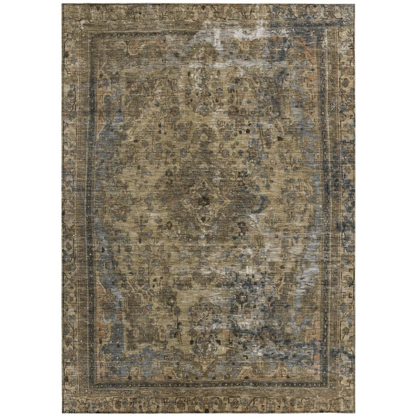HomeRoots 5' Classic Medallion Indoor Outdoor Area Rug in Brown & Denim Blue - Washable, Durable, Versatile 8' X 10' 616049