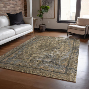 HomeRoots 5' Classic Medallion Indoor Outdoor Area Rug in Brown & Denim Blue - Washable, Durable, Versatile 8' X 10' 616049