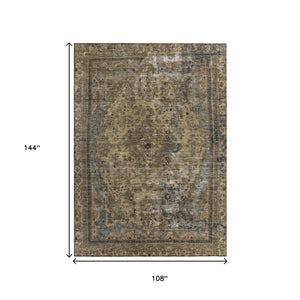HomeRoots 5' Classic Medallion Indoor Outdoor Area Rug in Brown & Denim Blue - Washable, Durable, Versatile 9' X 12' 616050